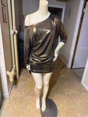 RACHEL Rachel Roy One-Shoulder Metallic Bronze Mini Dress